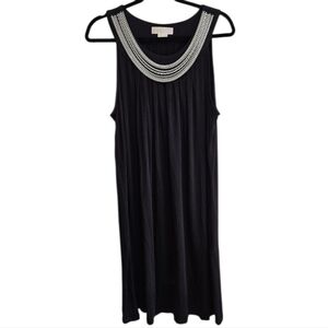 Michael Kors 1X Plus Size Womens Tank Dress Tunic Top Silver Chains Black $109